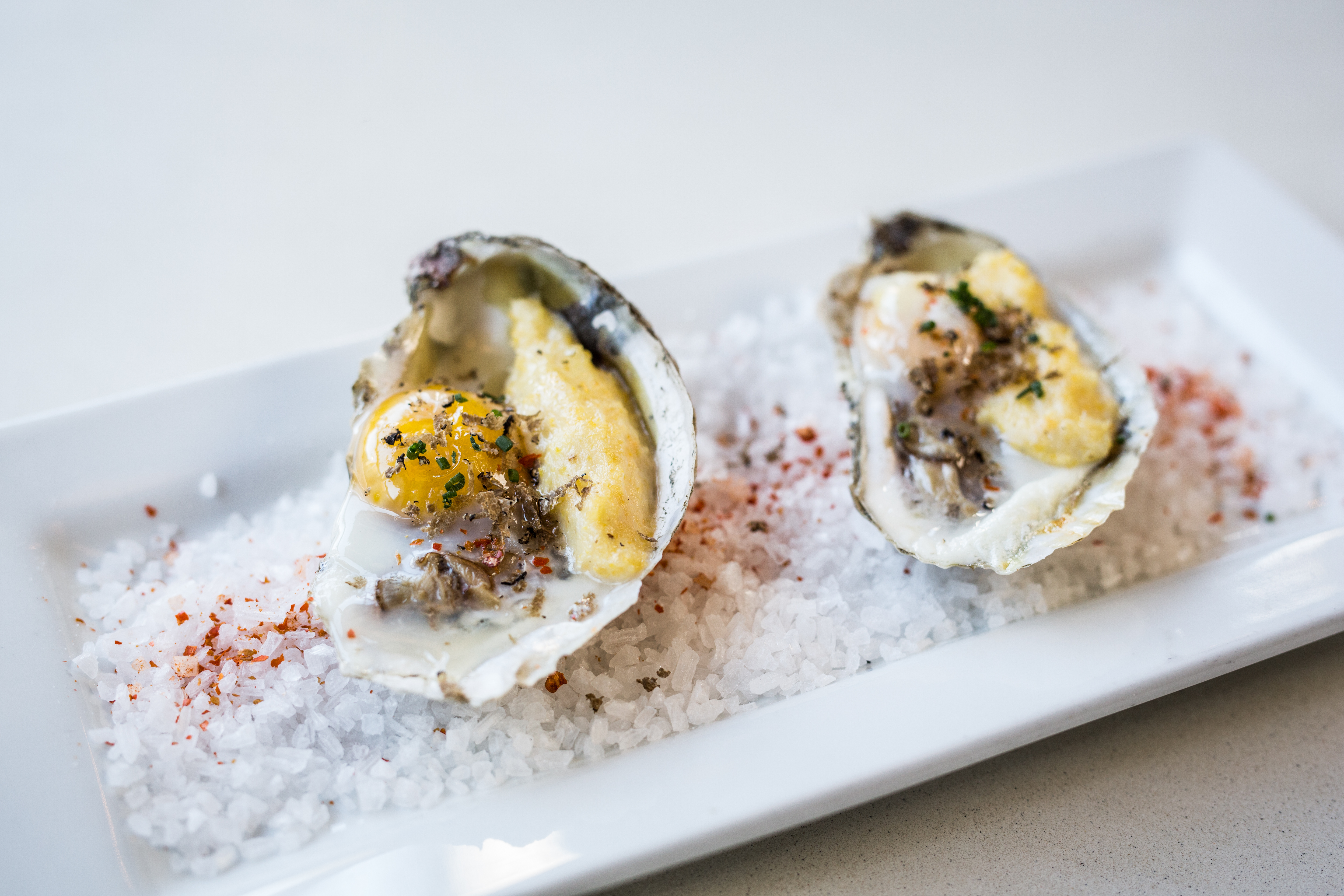 Broiled Oysters with Polenta and Quail Egg, Chef Jamie Lynch, 5Church Charleston