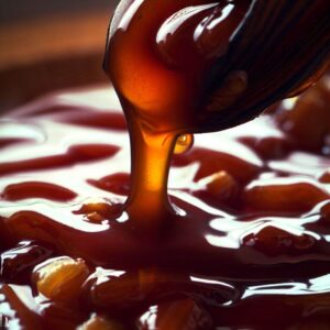 Honey poured into tomato sauce.