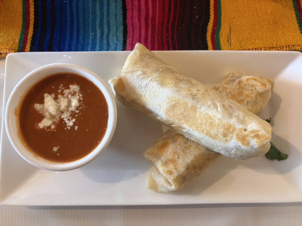 Buendia burrito and bean dipping sauce