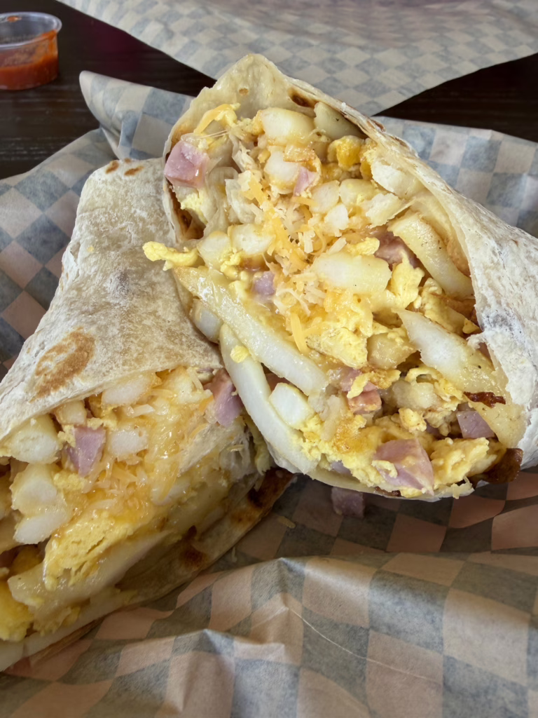 Ham and cheese with potatoes in a burrito at El Bruncho.